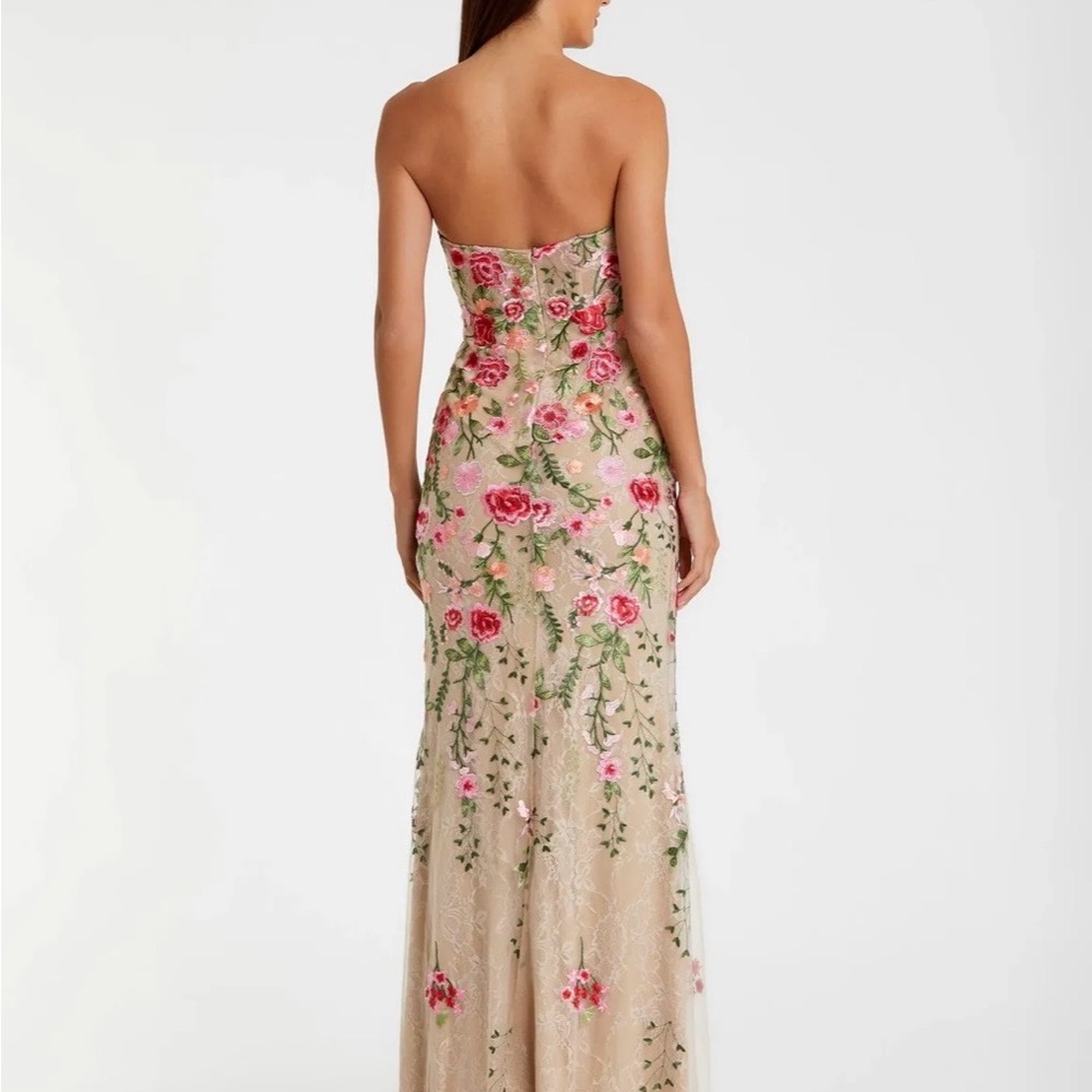 Mac Duggal Beige Floral Embroidered Strapless Bustier Gown - Picture 2 of 2